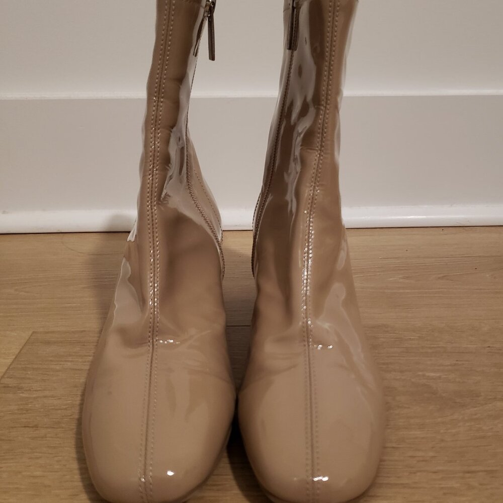 Aquatalia Nude Patent Leather Booties